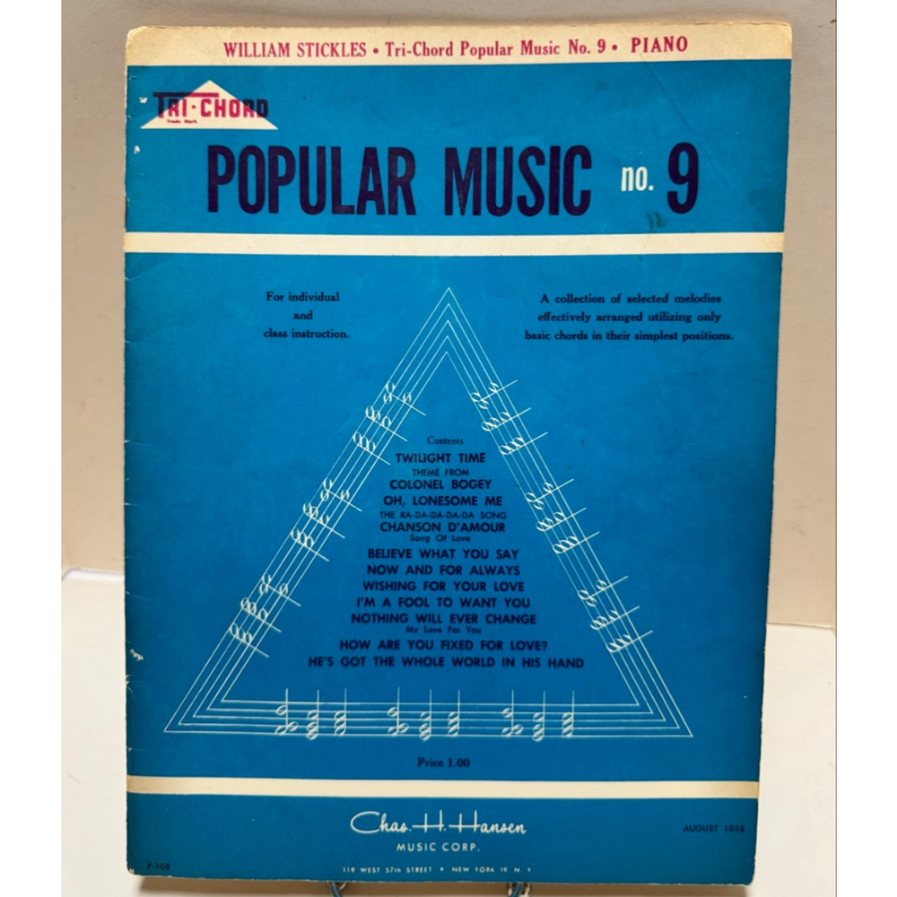 1958 William Stickles Tri-Chord Piano Popular Music No. 9 Songbook Chas H. Hanse